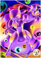 Colorful Mewtwo card artwork